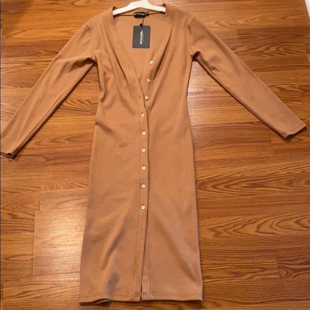 Camel Ribbed Midi Dress